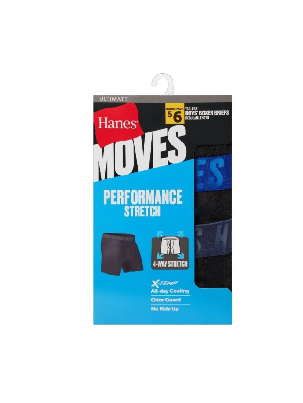 Hanes Boys Moves Performance Stretch Boxer Briefs - Blue/Black